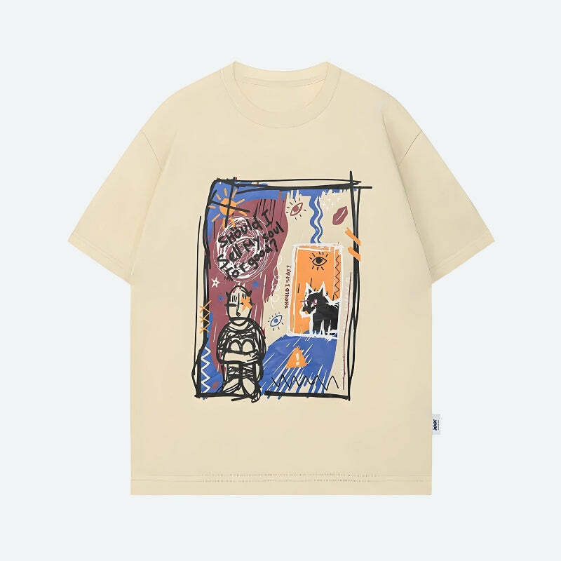 Abstract Sketch Graphic Tee - Y2K Aesthetic Clothing for Unique Styles