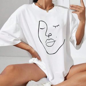 Abstract Woman Face Tee - Y2K Aesthetic Clothing for Unique Styles