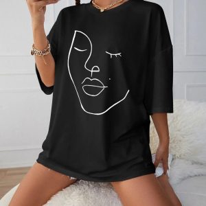 Abstract Woman Face Tee - Y2K Aesthetic Clothing for Unique Styles