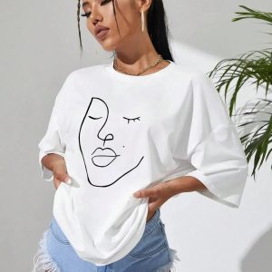 Abstract Woman Face Tee - Y2K Aesthetic Clothing for Unique Styles