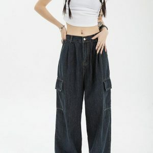 Acubi Dark Wash Cargo Jeans - Y2K Aesthetic & Coquette Style Essential