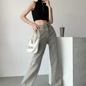 Acubi Straight Leg Gray Jeans - Y2K Aesthetic & Coquette Style