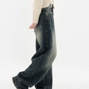 Acubi Wide Leg Dark Jeans - Y2K Aesthetic Clothing for Trendy Styles