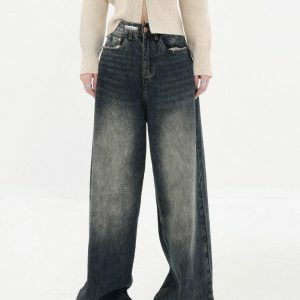 Acubi Wide Leg Dark Jeans - Y2K Aesthetic Clothing for Trendy Styles