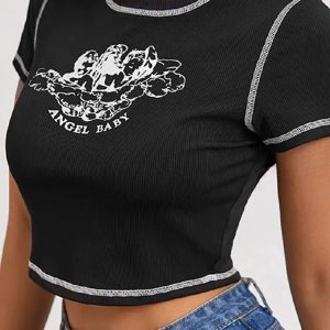 Angel Baby Tee: Y2K Aesthetic Top for Coquette and Soft Girl Styles