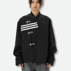 Asymmetric Frog Button Jacket - Y2K Aesthetic Coquette Style Outerwear