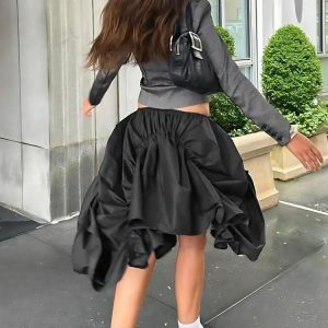 Asymmetric Ruched Mini Skirt - Y2K Coquette Aesthetic Clothing