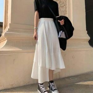 Asymmetric Seashell Pleated Midi Skirt - Y2K Coquette Aesthetic Fashion