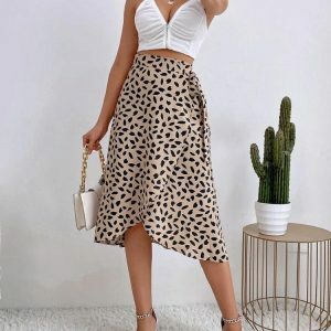 Asymmetric Tie Side Wrap Midi Skirt - Y2K Coquette Aesthetic Fashion