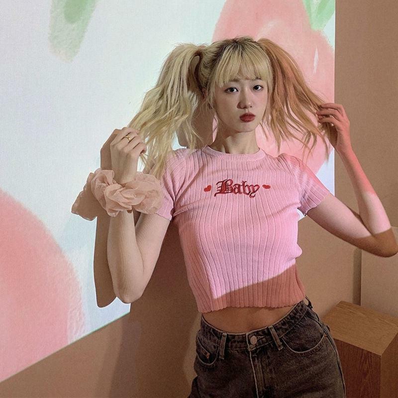 Barbie Embroidered Crop Top - Y2K Aesthetic Coquette Style Apparel