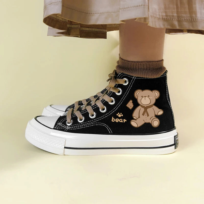 Bear Lace Up Canvas Shoes - Y2K Aesthetic Coquette Style Footwear