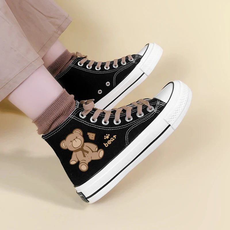 Bear Lace Up Canvas Shoes - Y2K Aesthetic Coquette Style Footwear