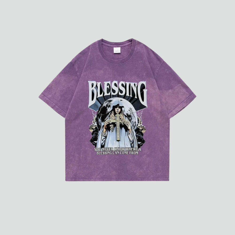 Blessing Tee: Y2K Aesthetic Graphic Top for Coquette & Goth Styles