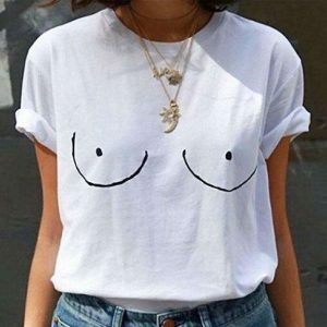 Boobs Print T-Shirt - Y2K Aesthetic Clothing for Trendy Outfits