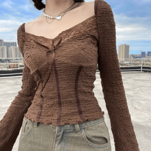 Brown Fairycore Top - Y2K Aesthetic Clothing for Unique Styles