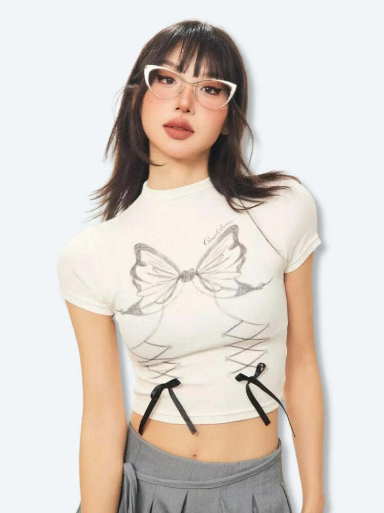 Butterfly Crop Top - Y2K Aesthetic Clothing for Trendy Outfits