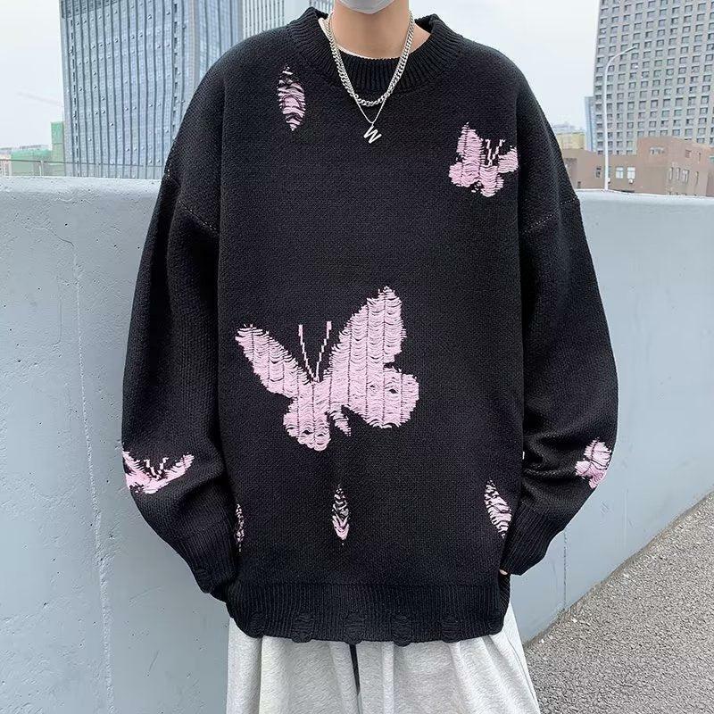 Butterfly Distressed Knitted Sweater - Y2K Aesthetic Coquette Style