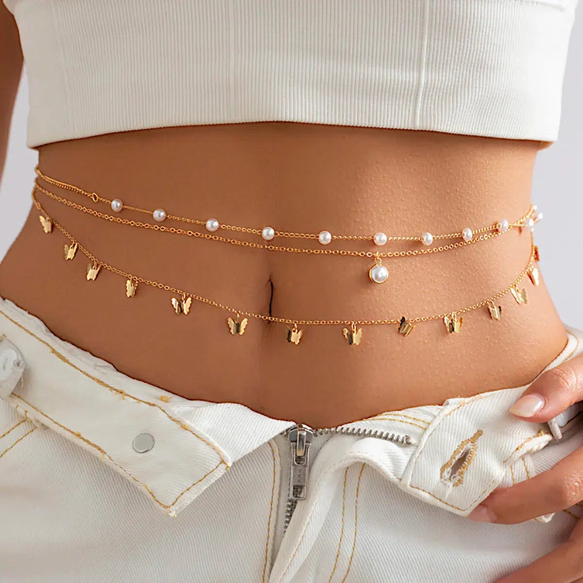 Butterfly Layered Beaded Belly Chain - Y2K Aesthetic Jewelry Accessory