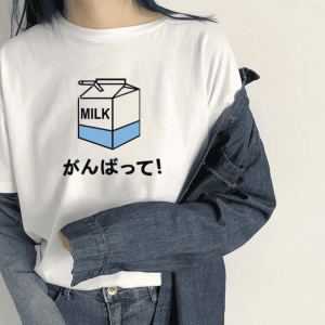 Cartoon Milk Tee: Y2K Aesthetic Top for Trendy Coquette Outfits