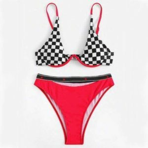 Checkered Underwire Bikini - Y2K Aesthetic Swimwear for Trendy Styles