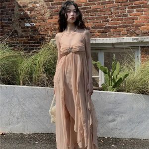 Chic Backless Chiffon Midi Dress - Y2K Aesthetic & Coquette Style