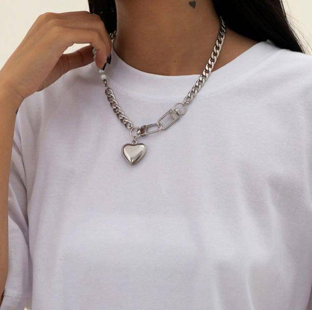 Chunky Heart Necklace - Y2K Aesthetic Jewelry for Coquette Style