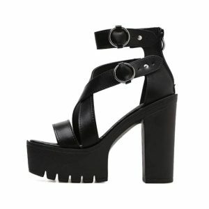 Chunky Round Buckle High Heels - Y2K Coquette Aesthetic Footwear