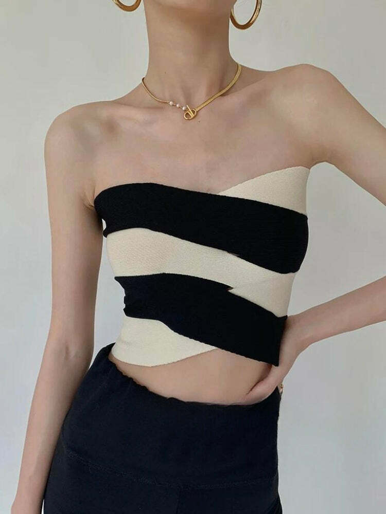 Contrast Color Tube Top - Y2K Aesthetic Clothing for Trendy Outfits