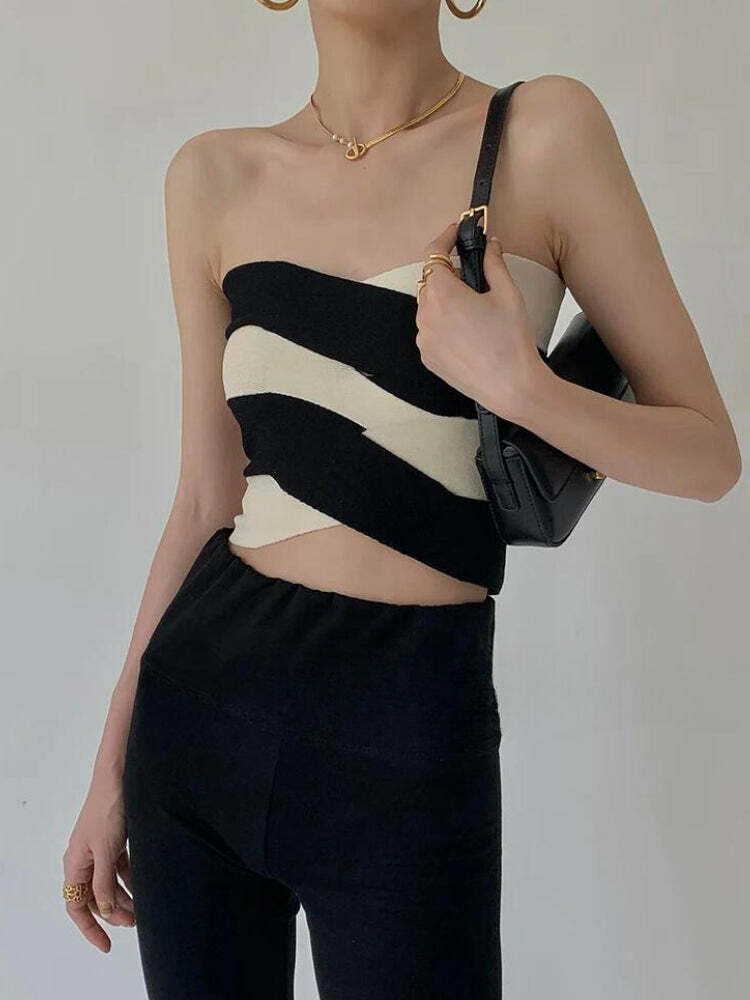 Contrast Color Tube Top - Y2K Aesthetic Clothing for Trendy Outfits