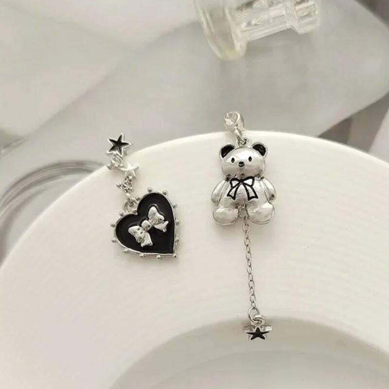 Coquette Bear Bow Earrings - Y2K Aesthetic Jewelry for Trendy Outfits