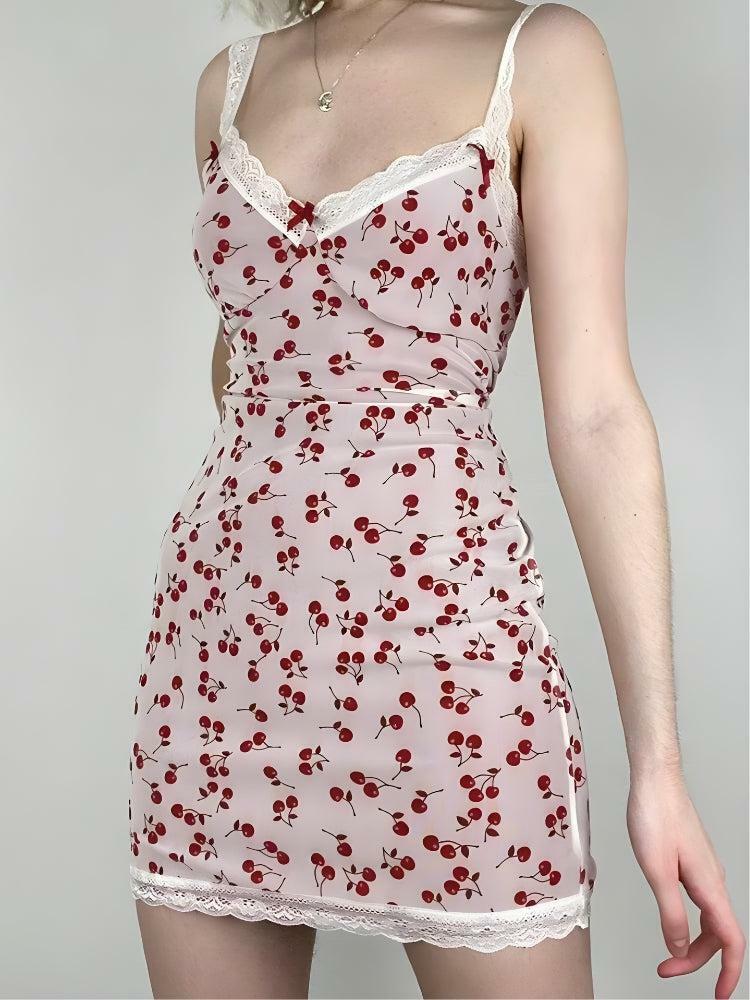 Coquette Cherry Mini Dress - Y2K Aesthetic Outfit for Trendy Styles