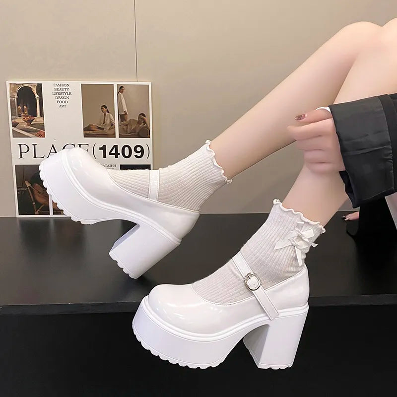 Coquette Chunky Mary Jane Platform Shoes for Y2K Aesthetic Outfits