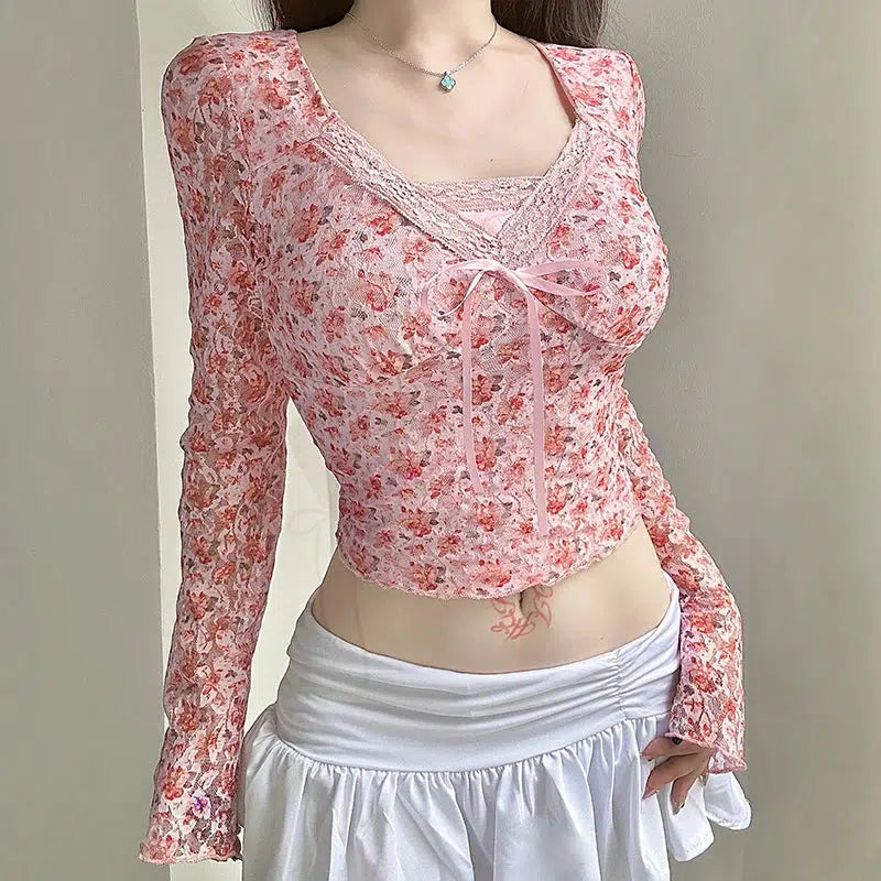 Coquette Floral Top: Y2K Aesthetic Clothing for Trendy Outfits