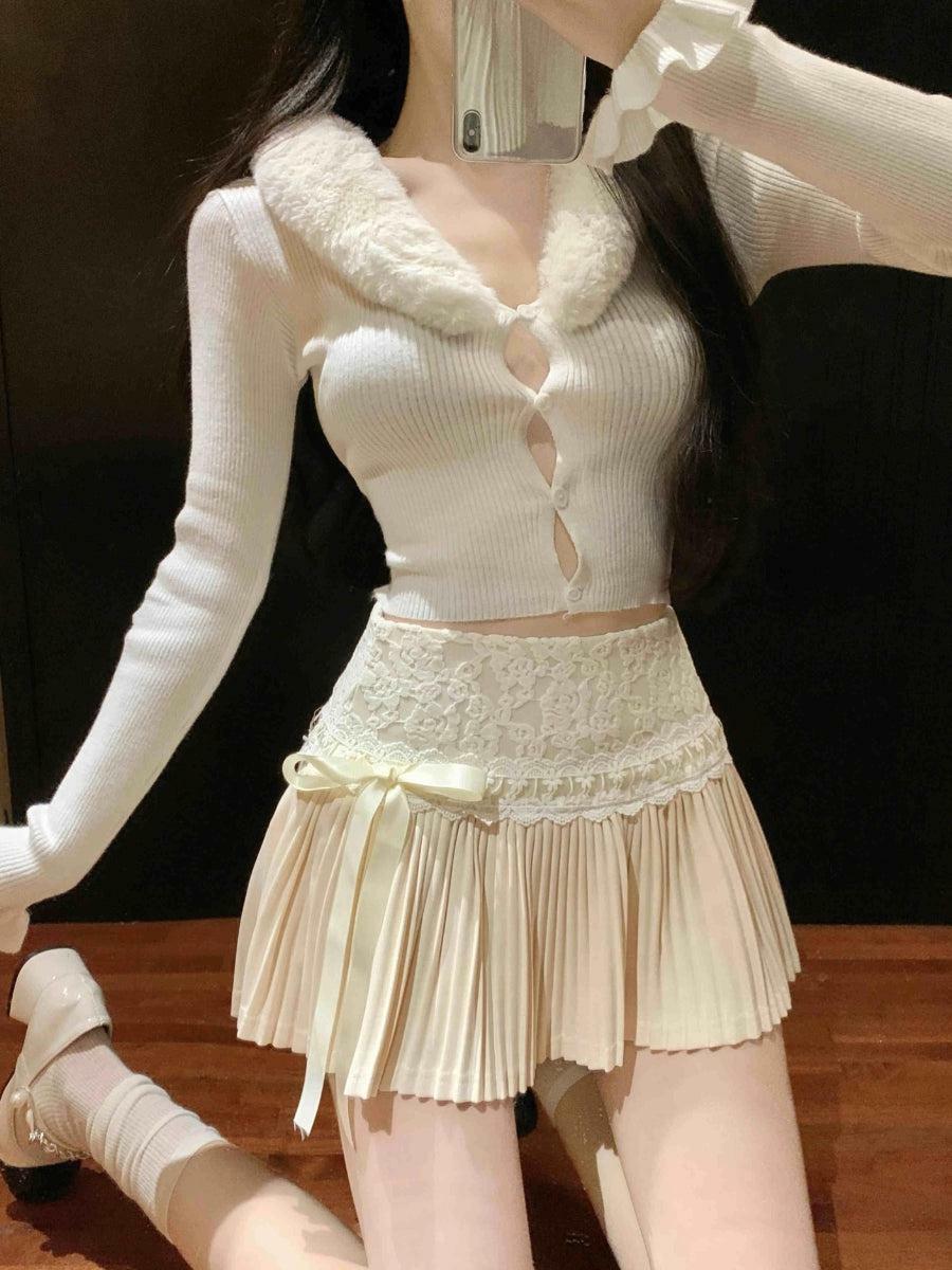 Coquette Lace Pleated Mini Skirt - Y2K Aesthetic Clothing for Trendy Styles