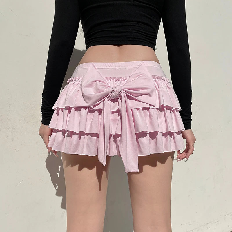 Coquette Layered Bow Mini Skort - Y2K Aesthetic Clothing for Trendy Styles