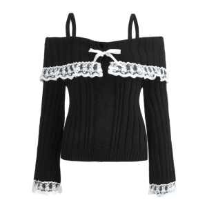 Coquette Off Shoulder Sweater - Y2K Aesthetic Clothing for Trendy Looks