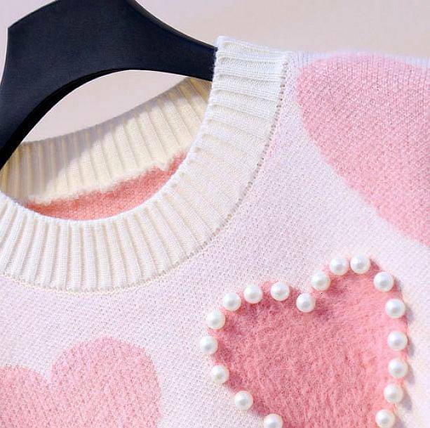 Coquette Pink Hearts Sweater - Y2K Aesthetic Clothing for Trendy Looks