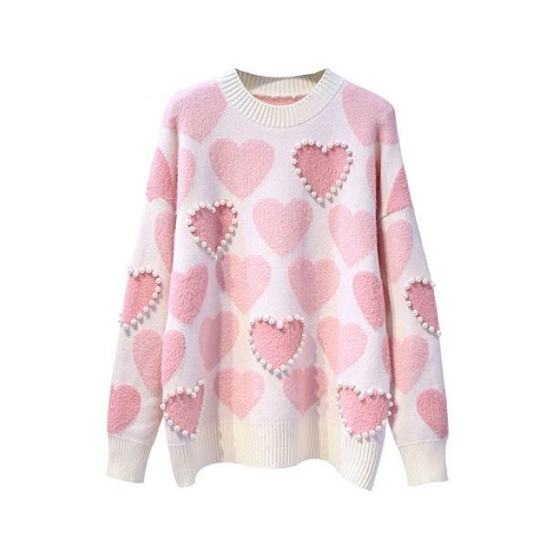 Coquette Pink Hearts Sweater - Y2K Aesthetic Clothing for Trendy Looks