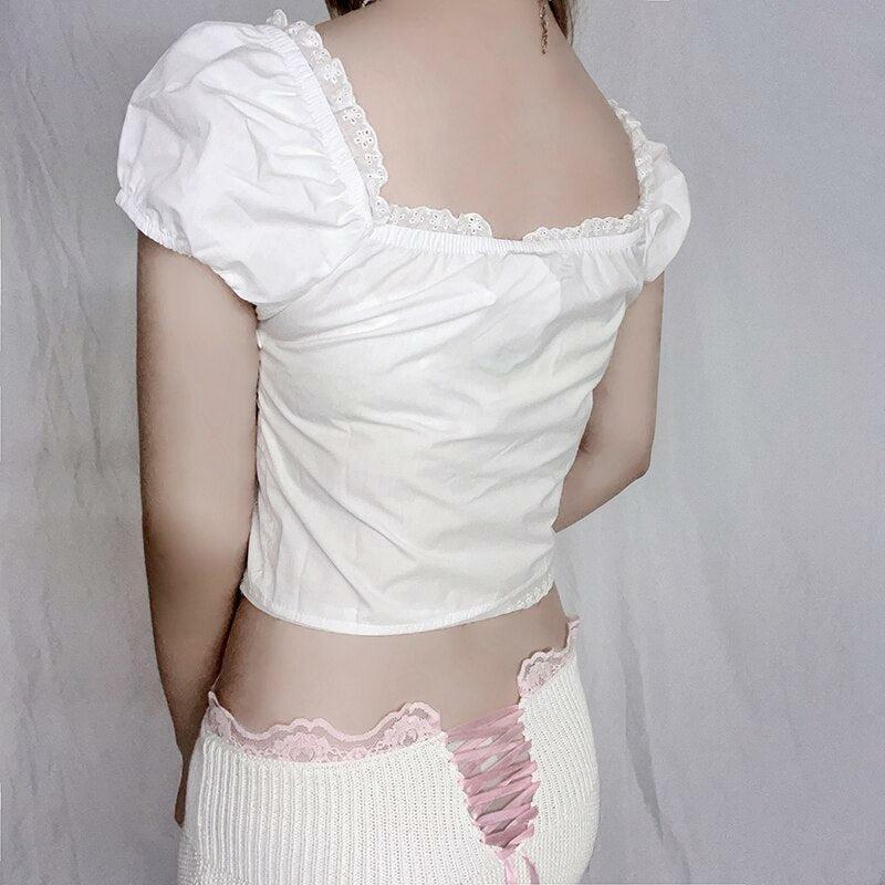 Coquette Puff Sleeve Crop Top - Y2K Aesthetic Fashion Essential