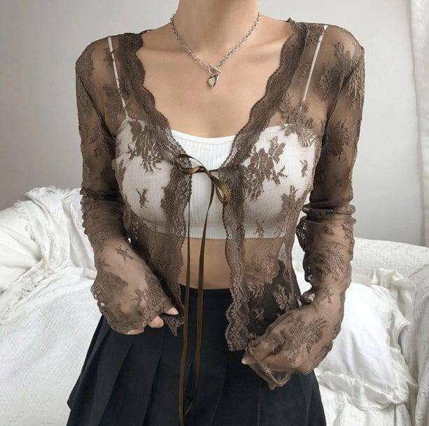 Coquette See-Through Top: Y2K Aesthetic Clothing for Trendy Outfits