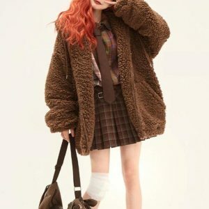 Coquette Teddy Bear Jacket - Y2K Aesthetic Outerwear for Trendy Looks