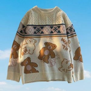 Coquette Teddy Bear Sweater - Y2K Aesthetic Clothing for Trendy Outfits