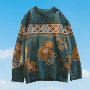 Coquette Teddy Bear Sweater - Y2K Aesthetic Clothing for Trendy Outfits