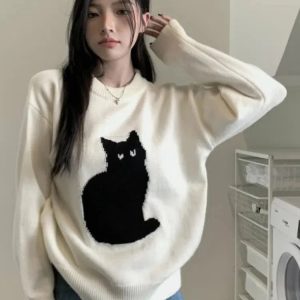 Coquette Y2K Cat Sweater: Aesthetic Outfit for Trendy Styles