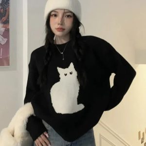 Coquette Y2K Cat Sweater: Aesthetic Outfit for Trendy Styles