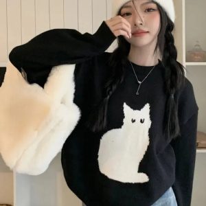 Coquette Y2K Cat Sweater: Aesthetic Outfit for Trendy Styles