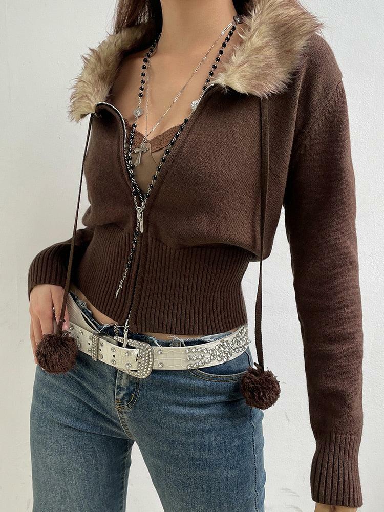 Cropped Zip-Up Cardigan: Y2K Aesthetic Coquette Style for Trendy Looks