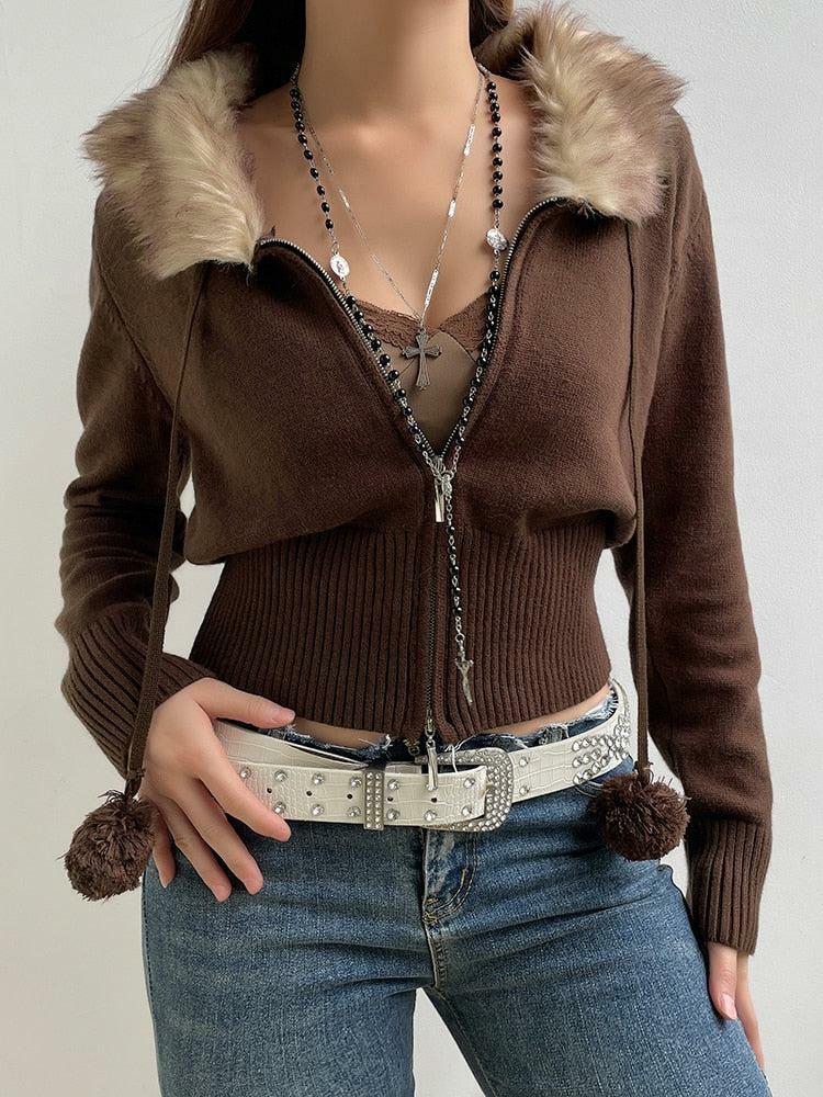 Cropped Zip-Up Cardigan: Y2K Aesthetic Coquette Style for Trendy Looks