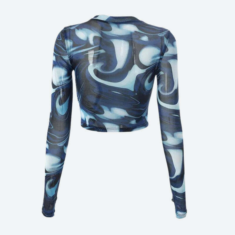 Cyberpunk Blue Aura Sheer Top - Y2K Aesthetic Clothing for Unique Styles