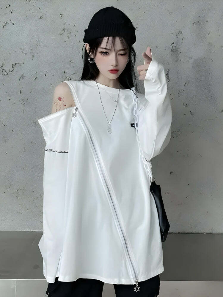 Cyberpunk Cross Zip-Up Top: Y2K Aesthetic Clothing for Unique Styles